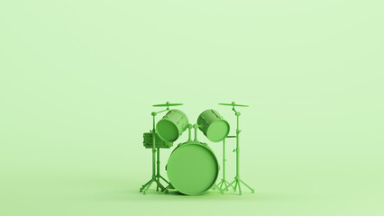 Obraz premium Green drum kit cymbals percussion musical instrument drum set music mint background 3d illustration render digital rendering