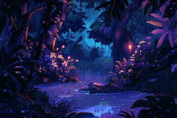 Fototapeta premium Glowing Jungle Nightscape background