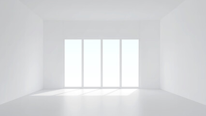3D room space background with soft shadow. Empty white room space for interior design and decoration. 3D render.