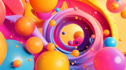 Colorful Abstract 3D Render with Vibrant Spheres and Swirling Patterns