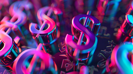 Colorful 3D Rendering of Dollar Signs for Financial and Economic Concepts