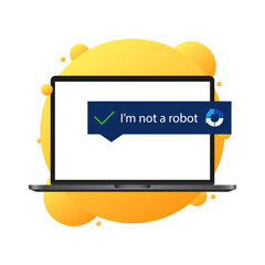 Robot Test Icon. I'm not a robot laptop screen. Flat style. Vector icon