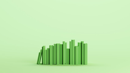 Green books notebook hardcover row education information soft tones mint background 3d illustration render digital rendering