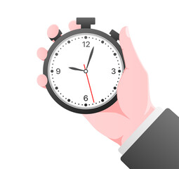 Stopwatch icon. Timer in hand. Flat Style. Vector icon