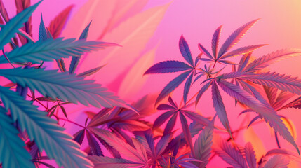 Photorealistic Marijuana Plants in Vibrant Gradient Light Setting