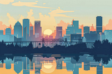 Portland city skyline vector illustration