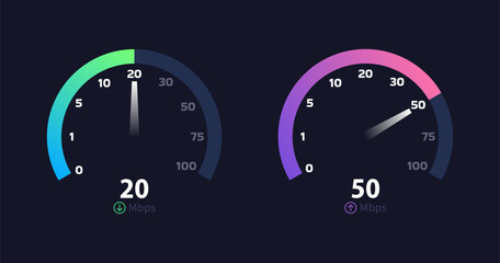 Fototapeta premium Internet speed speedometer icons. Flat Style. Vector icons