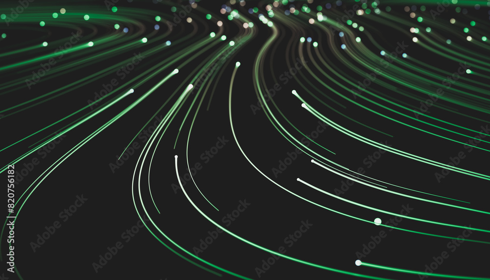 Poster Abstract green digital technology background. Big data visualization. High speed Network connection structure. 3d render.