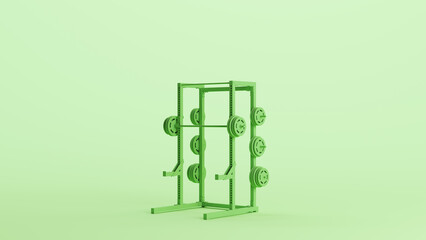 Green dumbbell barbell weightlifting stand strength power equipment mint background 3d illustration render digital rendering