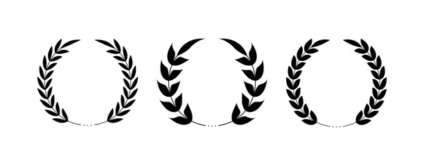 Laurel Wreath Icon Set. Silhouette Style. Vector icons