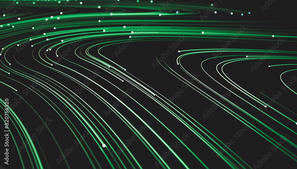 Aufkleber Abstract green digital technology background. Big data visualization. High speed Network connection structure. 3d render.