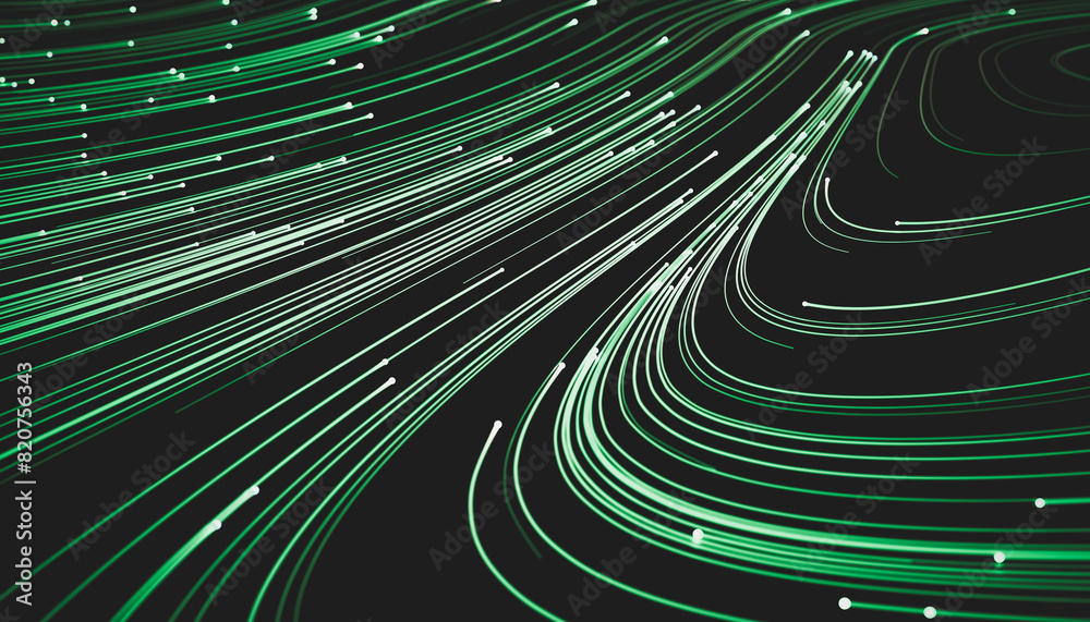 Poster Abstract green digital technology background. Big data visualization. High speed Network connection structure. 3d render.