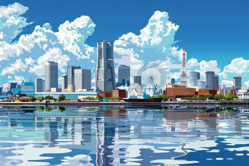 Yokohama city vector skyline illustration