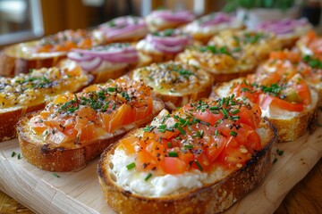 Crostini: Small toasted bread slices topped with various spreads or toppings, such as , cheese, or...