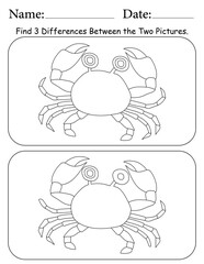 Crab Puzzle. Printable Activity Page for Kids. Educational Resources for School for Kids. Kids Activity Worksheet. Find Differences Between 2 Shapes