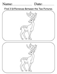 Deer Puzzle. Printable Activity Page for Kids. Educational Resources for School for Kids. Kids Activity Worksheet. Find Differences Between 2 Shapes