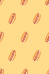 Hot dogs with mustard and ketchup on a bun pattern