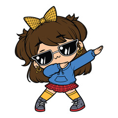 cute cool girl Dabbing Pose Cartoon vector illustration isolated white background