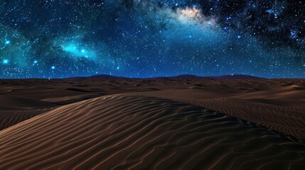 A desert landscape with a starry sky above