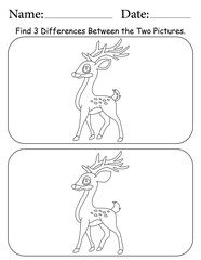 Deer Puzzle. Printable Activity Page for Kids. Educational Resources for School for Kids. Kids Activity Worksheet. Find Differences Between 2 Shapes