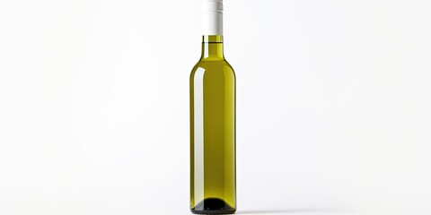 Fototapeta premium A simple, minimalist clear glass bottle filled with pale green liquid, set against a clean white background..