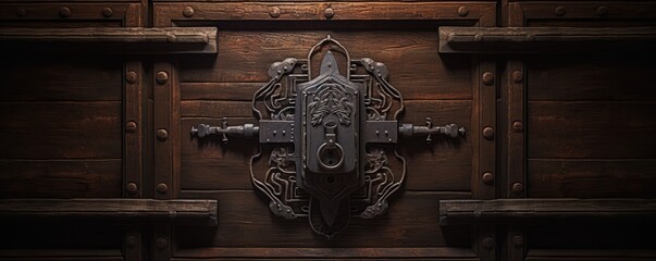 The craftsmanship of yesteryears is showcased in the ornate details of an antique lock securing a wooden door.