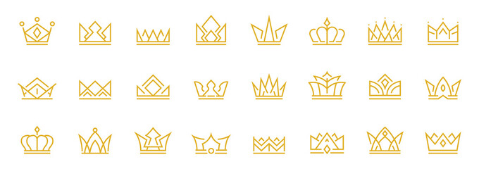 Crown collection icons in line style. Jewelry, luxury, gold, royal. Vector illustration.