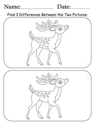 Deer Puzzle. Printable Activity Page for Kids. Educational Resources for School for Kids. Kids Activity Worksheet. Find Differences Between 2 Shapes