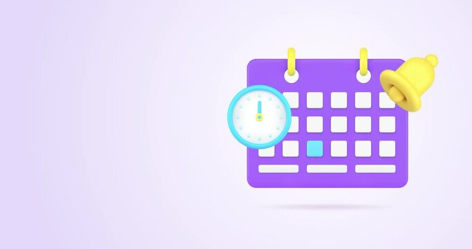 Time management deadline agenda important meeting calendar reminder notification 3d icon animation