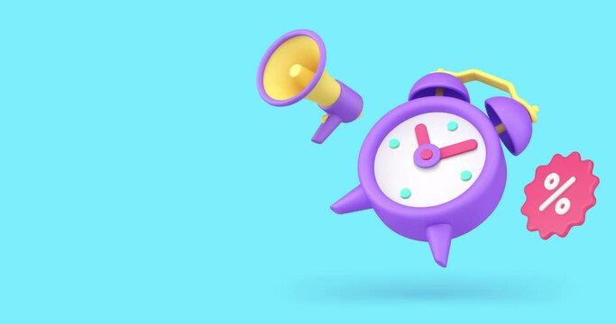 Time to sale discount marketing announce megaphone special offer alert 3d icon animation realistic