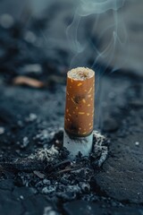 A cigarette with smoke coming out of it. Suitable for anti-smoking campaigns