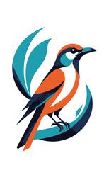 Obraz premium multicolored bird on a branch with leaves vector logo 