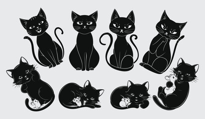 Hand Drawn Cat Silhouette Vector Collection