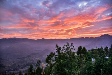 Breathtaking view of a sunset over a mountainous landscape in Ethiopia.