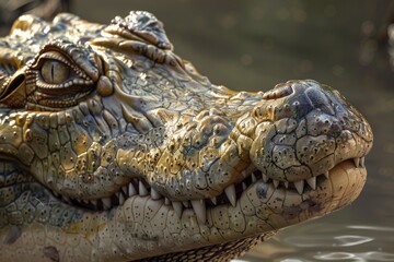 Obraz premium Close up of an alligator's head in the water. Suitable for wildlife or nature themes
