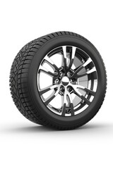 Obraz premium A modern black and chrome wheel on a clean white background. Suitable for automotive and industrial themes