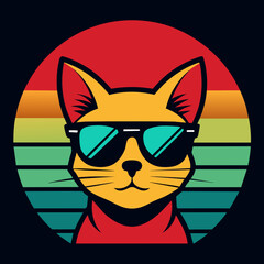 Cat and summer t shirt design vector art illustration