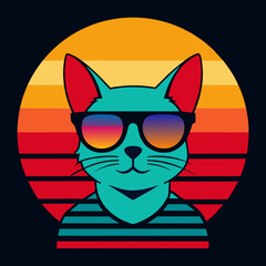 Cat and summer t shirt design vector art illustration