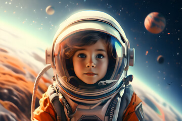 Kid Astronaut Floating Outer Space Aspiring Future Career Job Occupation Concept Cosmos Backdrop