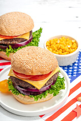 Homemade burgers. An American classic, traditional food for picnic or celebration Independence Day