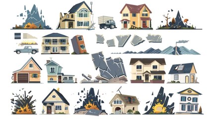 Fototapeta na wymiar Image of multiple houses showing signs of damage, suitable for illustrating natural disasters or property issues