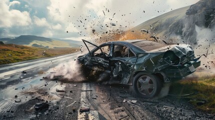 Obraz premium the car is broken down on the road. Selective focus