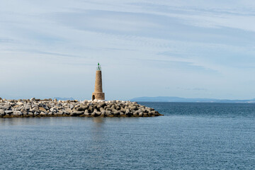 Maritime landscape of the Puerto Banús lighthouse, Marbella in Spain.