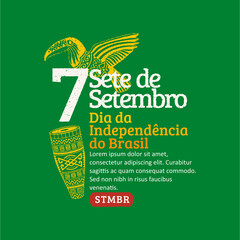Brazil independence day 7 de setembro with illustrations of handdrawn guitars and Brazilian hand drums. Trendy grunge stamp brazil independence day Social Media Post.