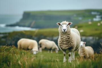 Fototapeta premium Sheep grazing in meadow