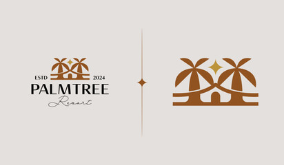 Fototapeta premium Palm House Resort Logo Template. Universal creative premium symbol. Vector illustration. Creative Minimal design template. Symbol for Corporate Business Identity