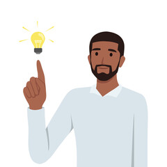 Young black businessman is with an idea. light bulb idea. Flat vector illustration isolated on white background