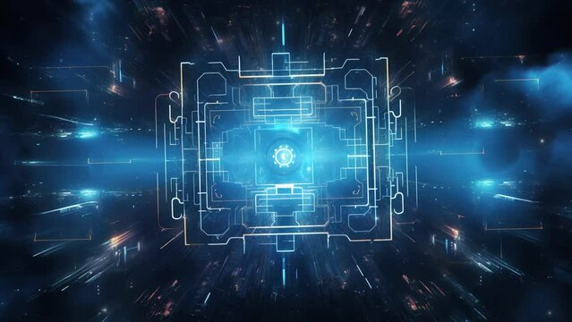Abstract technology graphic using binary code, flowcharts, hexagonal line. Futuristic background tech animation. Artificial intelligence digital technologies. Future Technology. Technological timeline