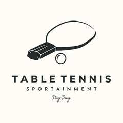 table tennis racket vintage logo vector minimalist illustration design, ping-pong ball symbol design