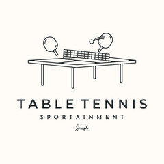 table tennis gameplay line art logo vector minimalist illustration design, ping-pong area logo design